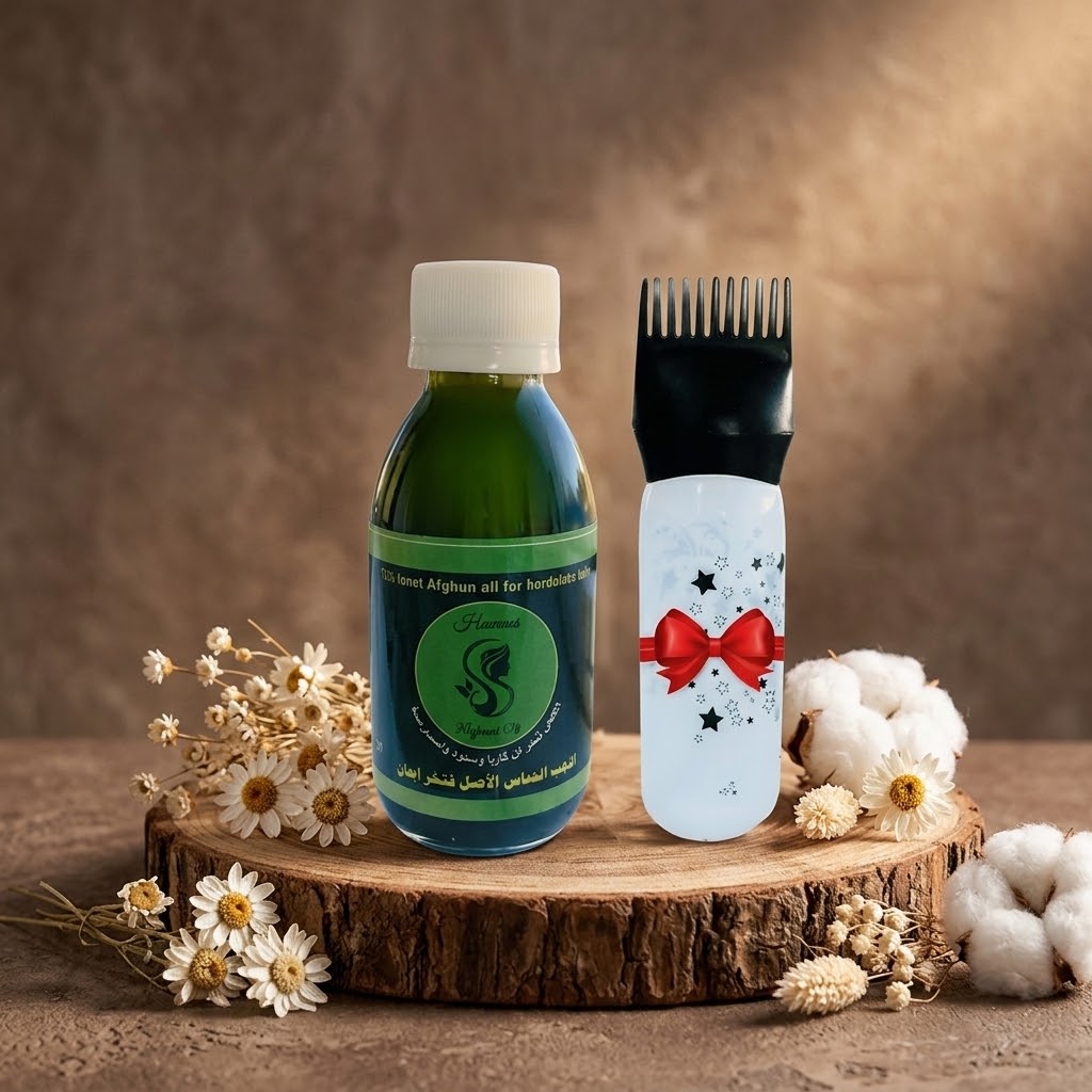 Offer a box with a complimentary Afghan oil distribution comb